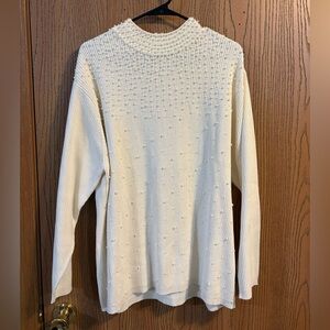 Pearl Covered Ivory High Neck Sweater